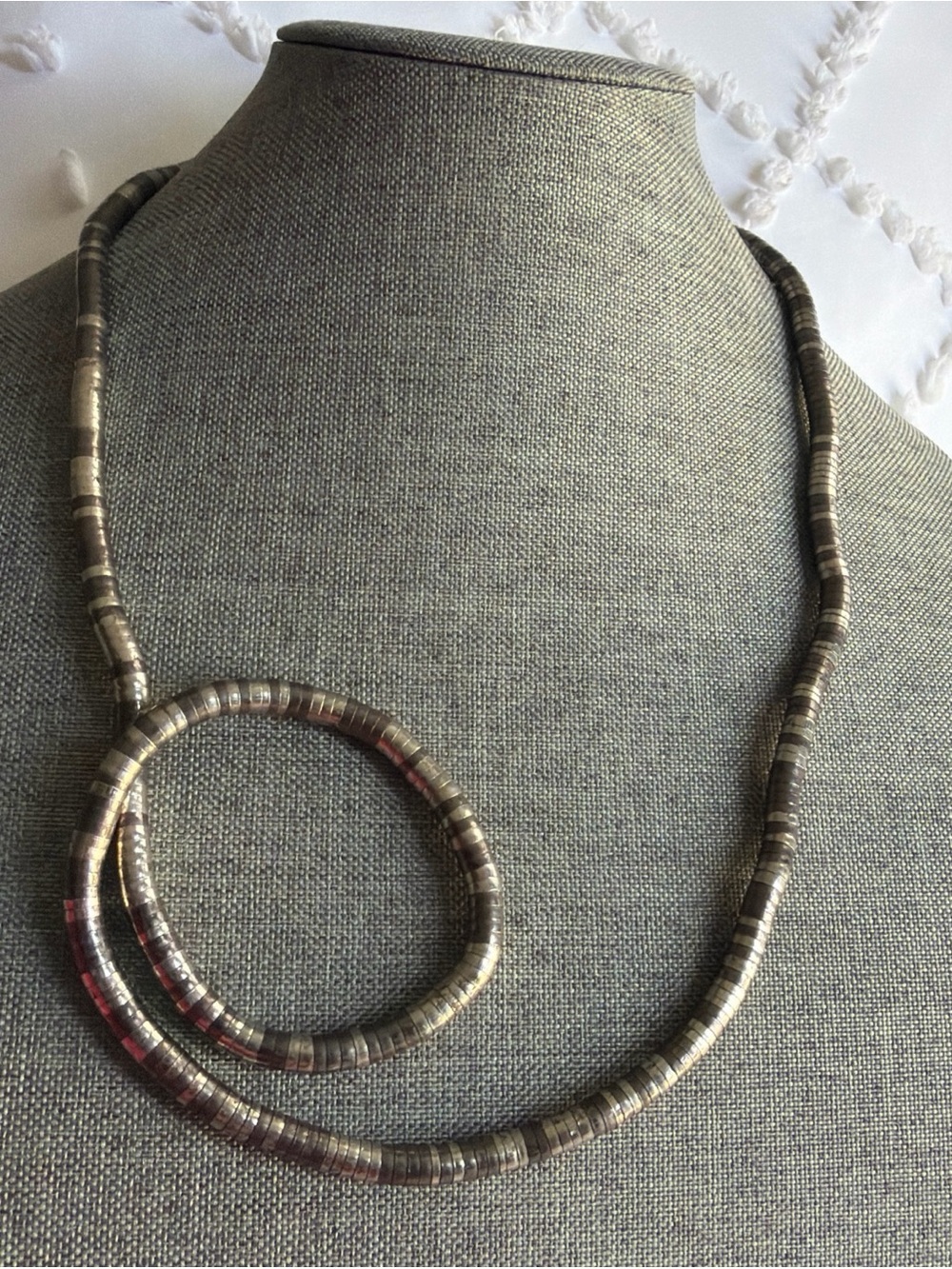 Neutral Tone Coil Necklace with Subtle Brown and Silver Accents Vintage